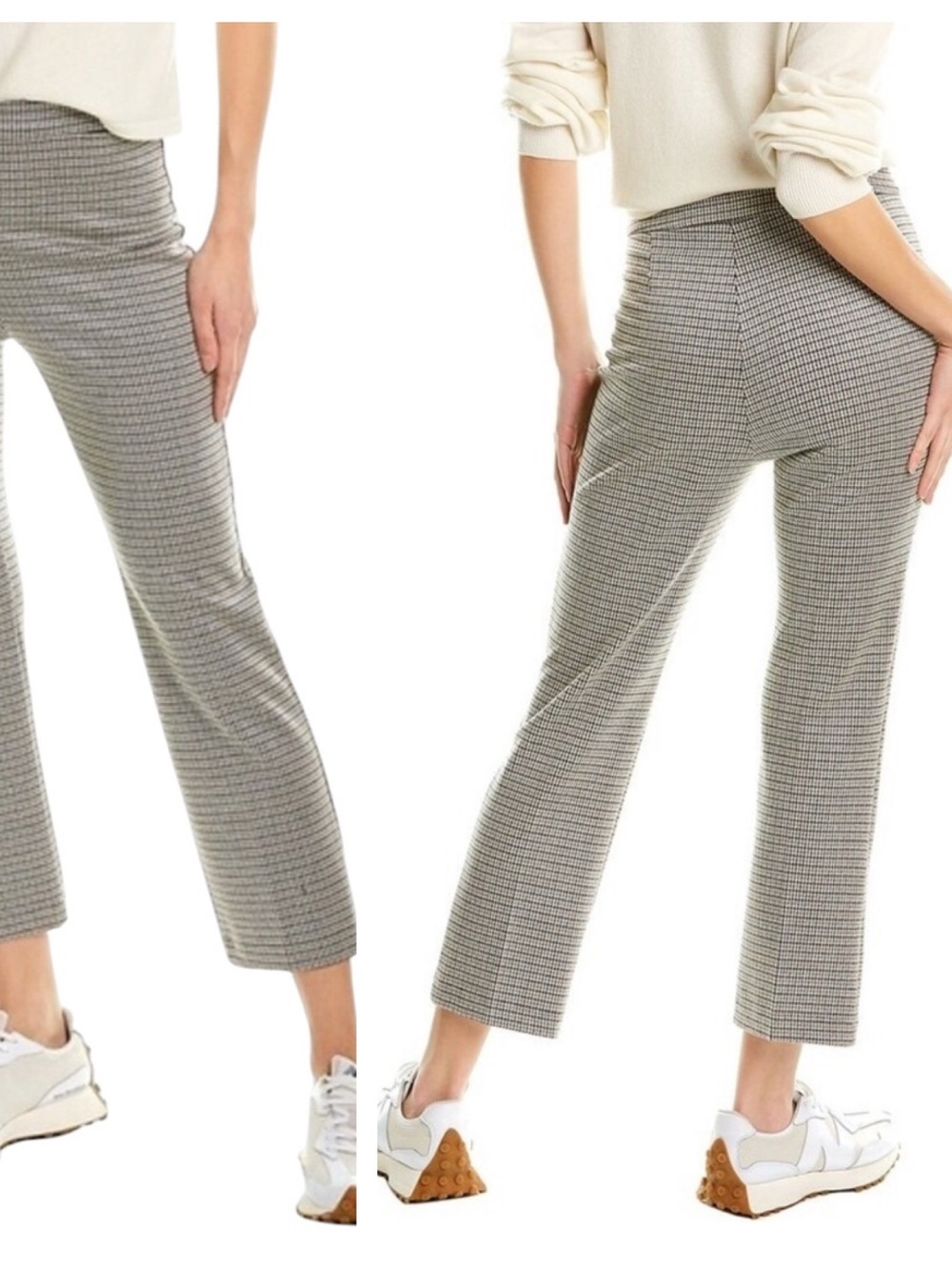 Theory Stratton Knit Cropped Pants Brown Black Grey Houndstooth Plaid Ankle 2 - Picture 2 of 14